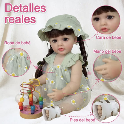 Bebé TIPO Reborn Silicona Pelo largo 55cm