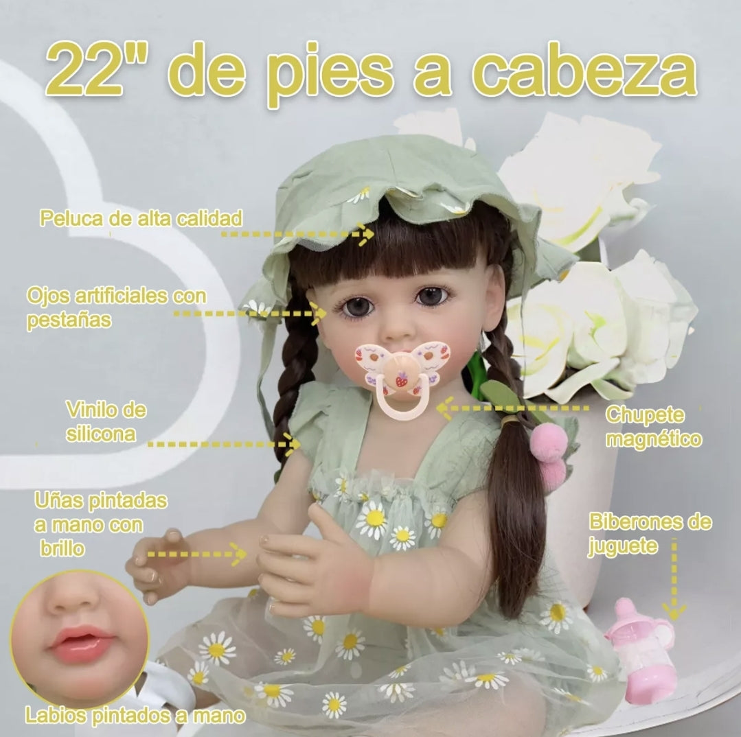 Bebé TIPO Reborn Silicona Pelo largo 55cm