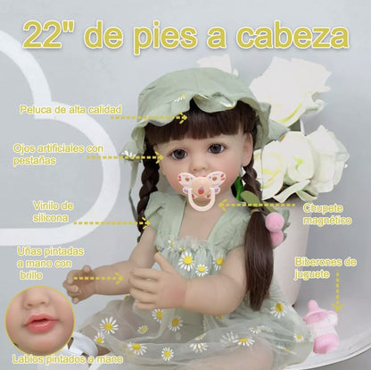 Bebé TIPO Reborn Silicona Pelo largo 55cm