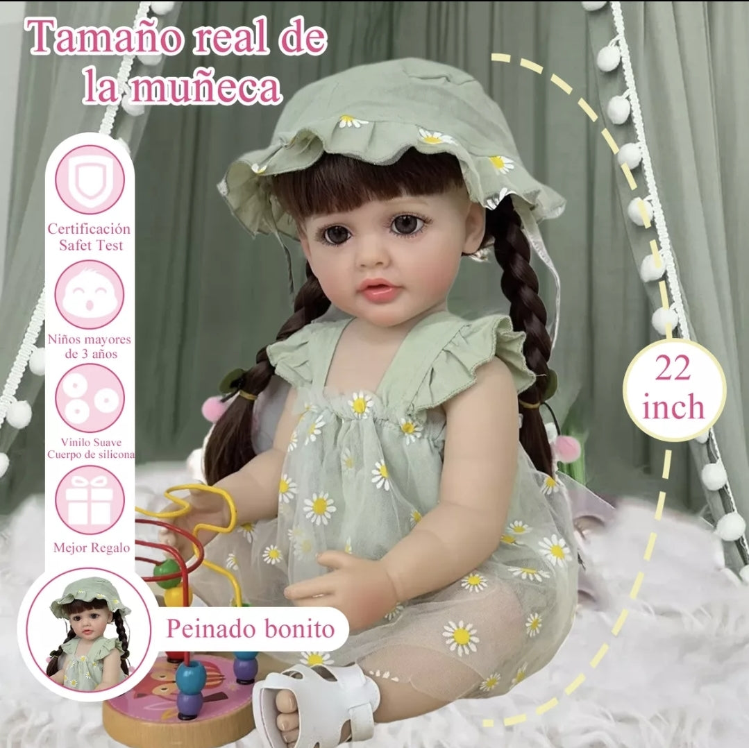 Bebé TIPO Reborn Silicona Pelo largo 55cm