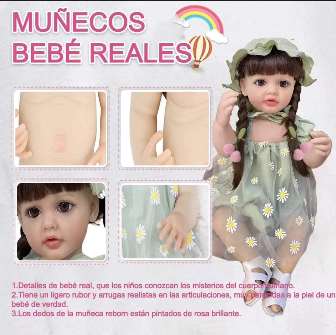 Bebé TIPO Reborn Silicona Pelo largo 55cm