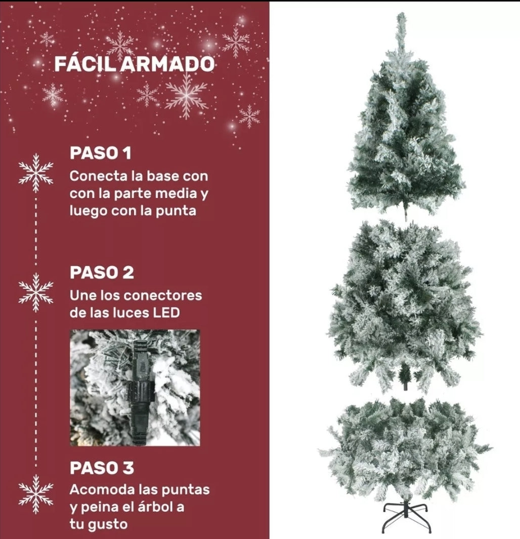 Árbol de Navidad Nevado 180cm 600 ramas  con luz Led