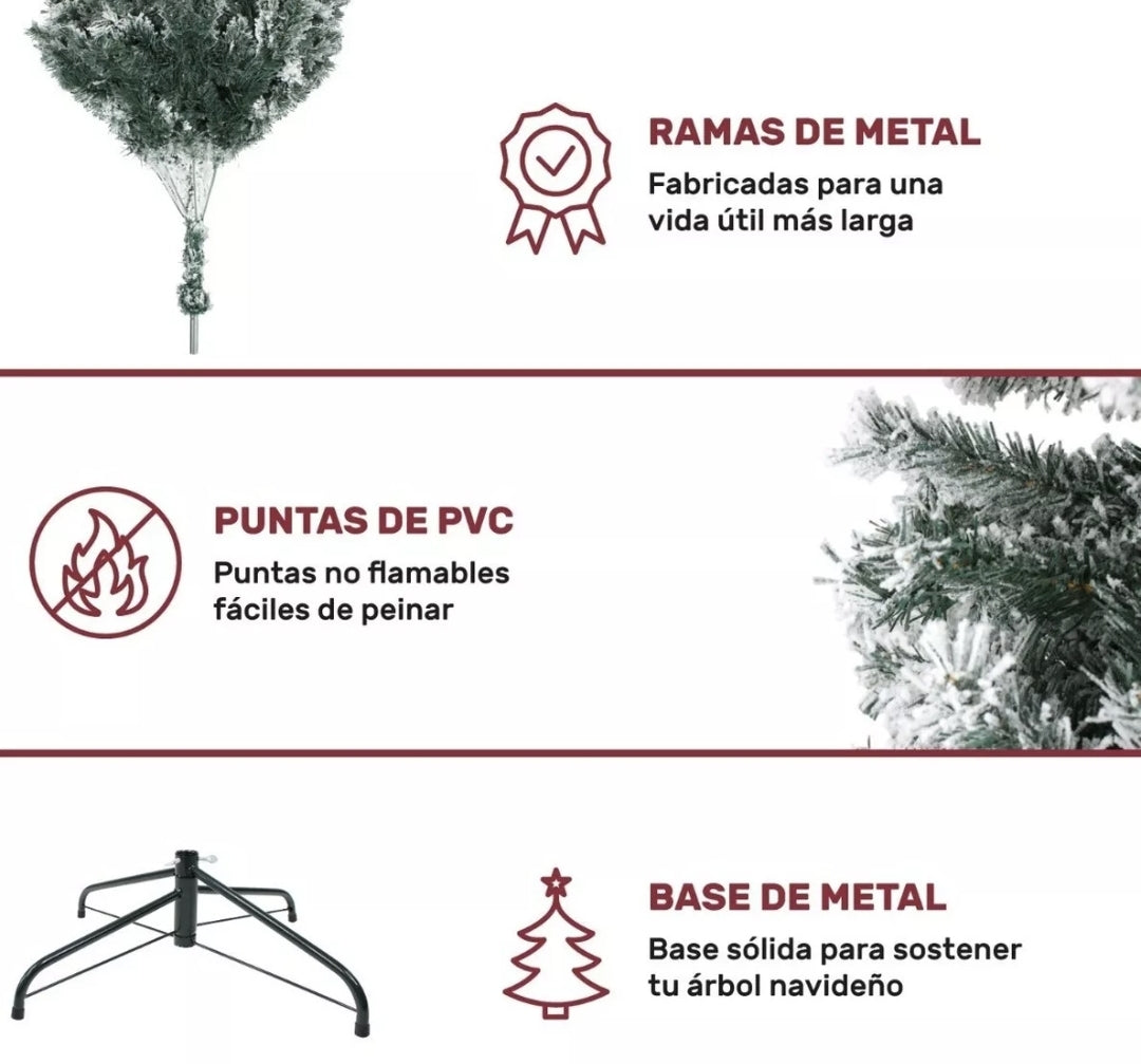 Árbol de Navidad Nevado 180cm 600 ramas  con luz Led