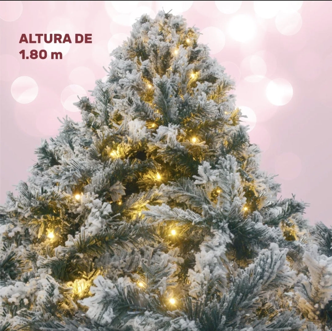 Árbol de Navidad Nevado 180cm 600 ramas  con luz Led