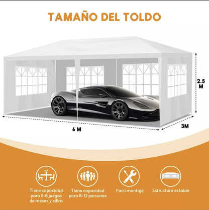Toldo carpa 6x3m para jardín