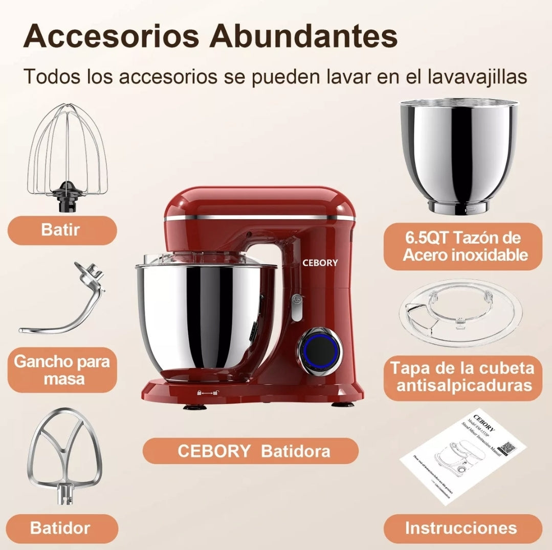 Batidora de pedestal 3 en 1: 660w 10 velocidades 6L