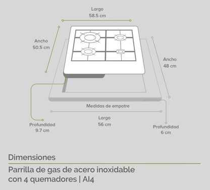 Parrilla Avera a gas 4 quemadores
