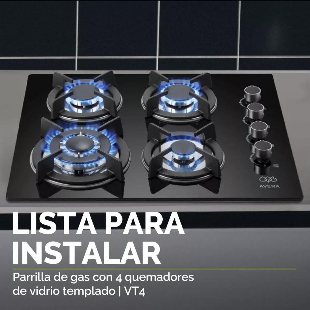 Parrilla  AVERA 4 quemadores Vidrio Templado