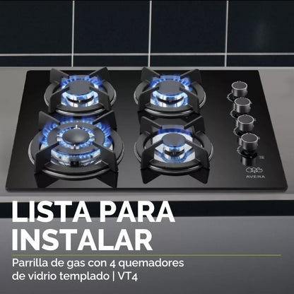 Parrilla  AVERA 4 quemadores Vidrio Templado