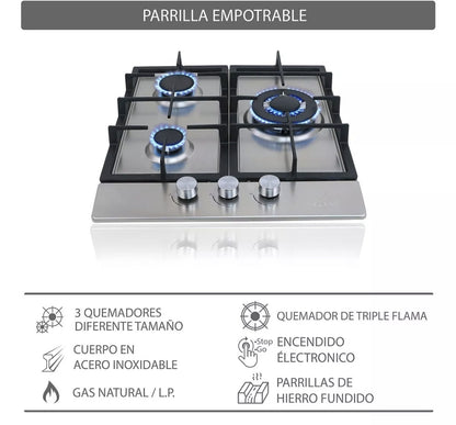 Supra parrilla a gas 3 quemadores