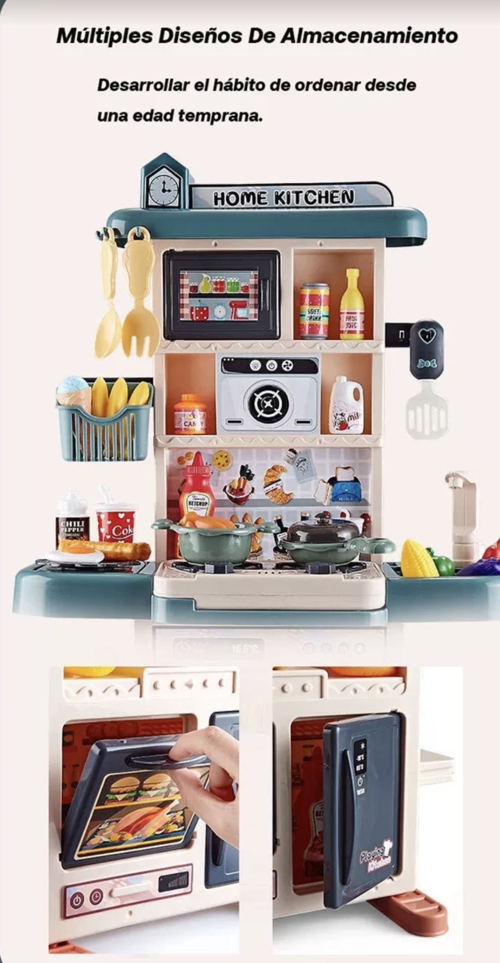 Juguete de cocina 43 piezas con luz, sonido, agua, vapor y spray