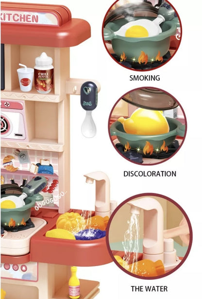 Juguete de cocina 43 piezas con luz, sonido, agua, vapor y spray