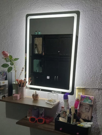 Espejo Rectangular Con Luz Táctil Tricolor Led 70x50