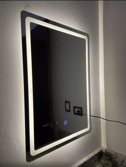 Espejo Rectangular Con Luz Táctil Tricolor Led 70x50
