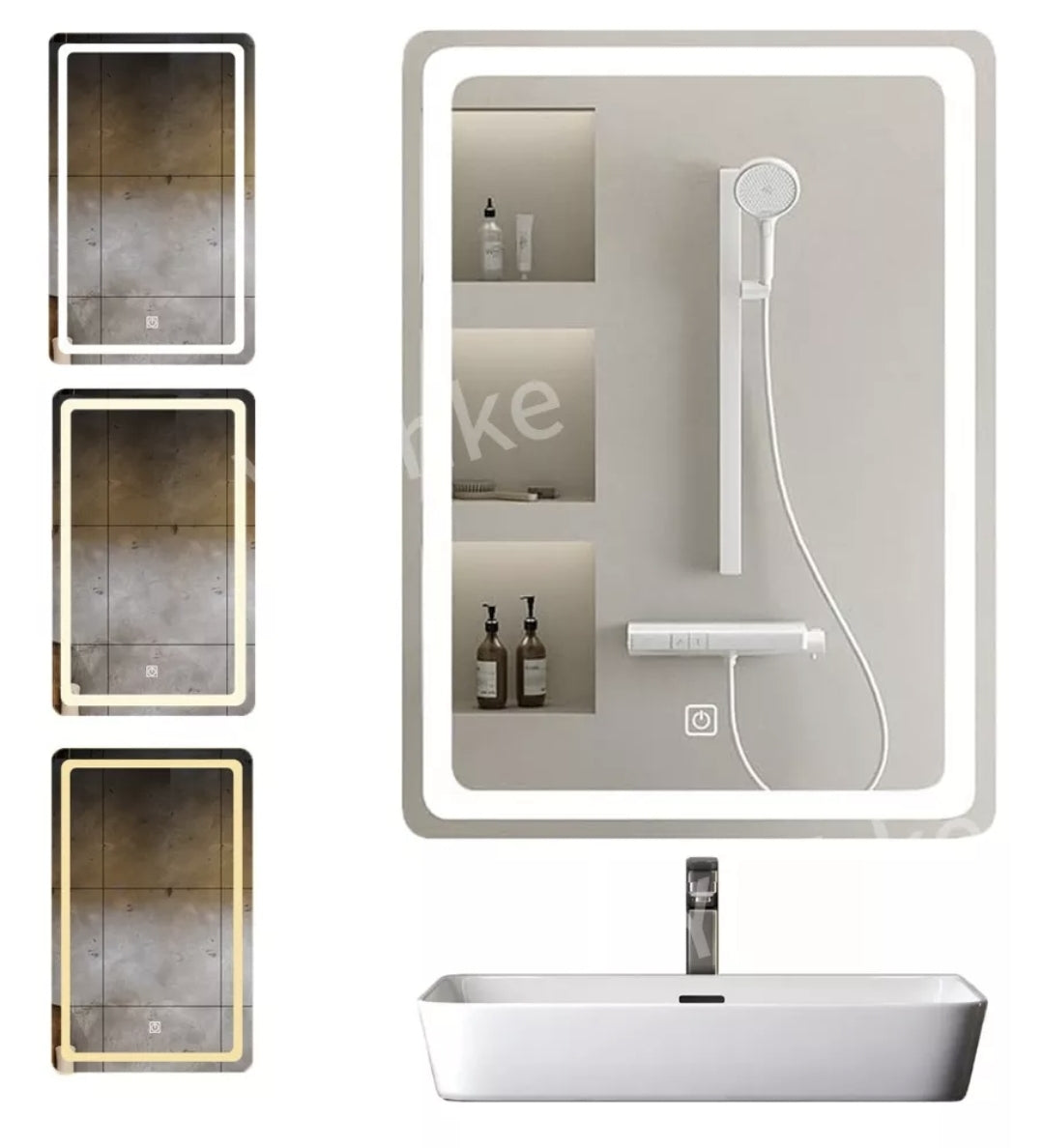 Espejo Rectangular Con Luz Táctil Tricolor Led 70x50