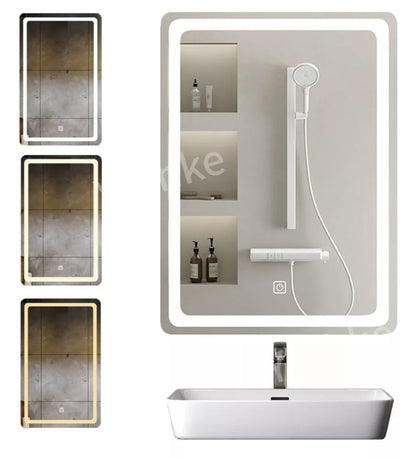 Espejo Rectangular Con Luz Táctil Tricolor Led 70x50