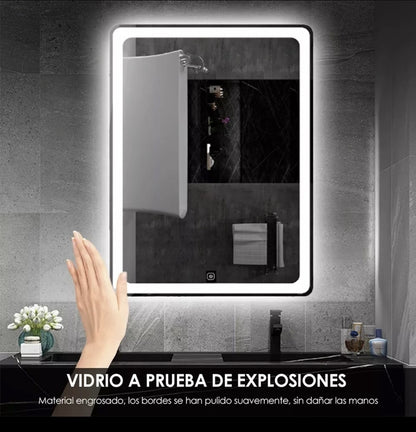 Espejo Rectangular Con Luz Táctil Tricolor Led 70x50