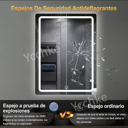 Espejo Rectangular Con Luz Táctil Tricolor Led 70x50