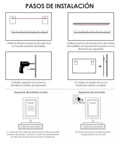 Espejo Rectangular Con Luz Táctil Tricolor Led 70x50