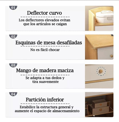 Tocador multifuncional con espejo led y dos cajones
