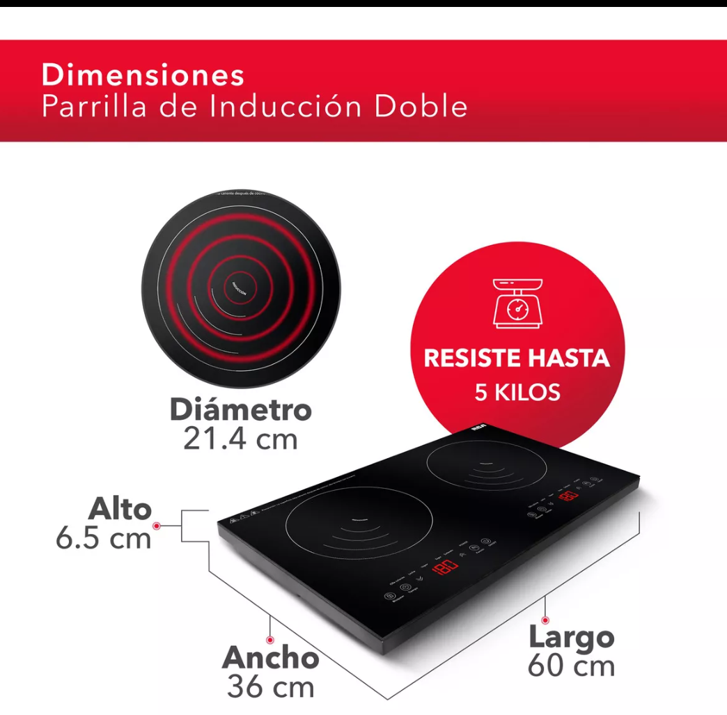 Parrilla doble de inducción cristal templado