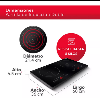 Parrilla doble de inducción cristal templado