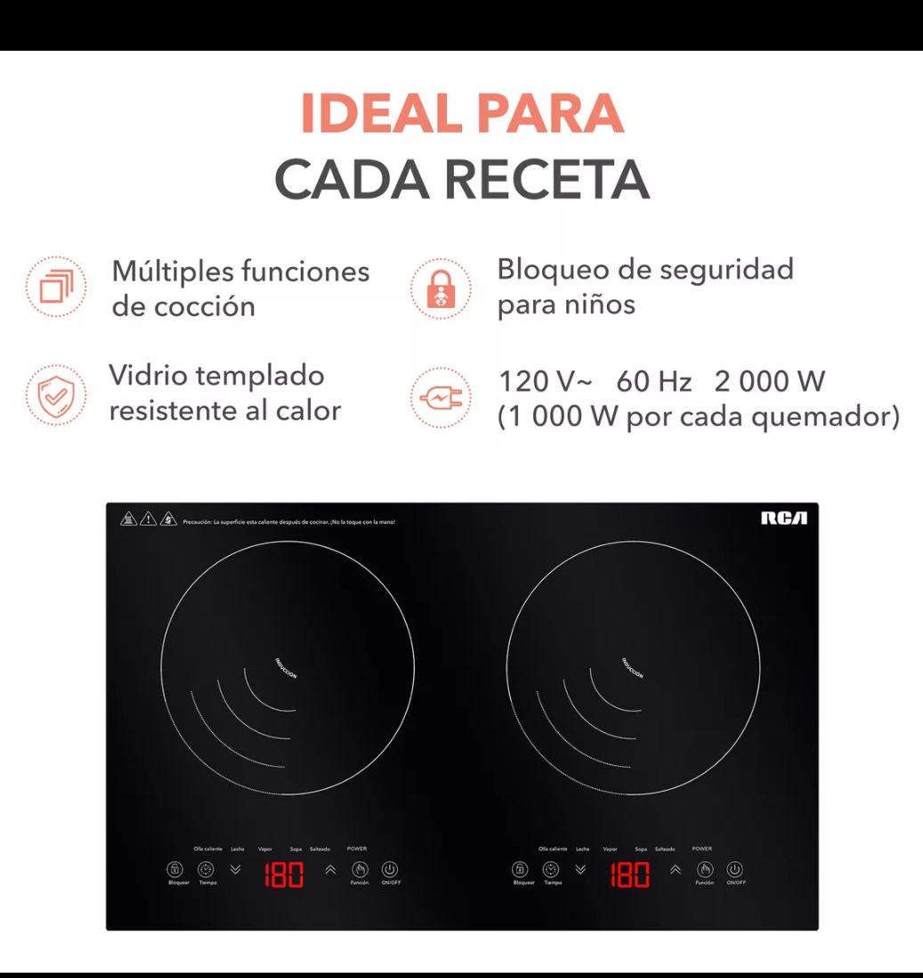 Parrilla doble de inducción cristal templado