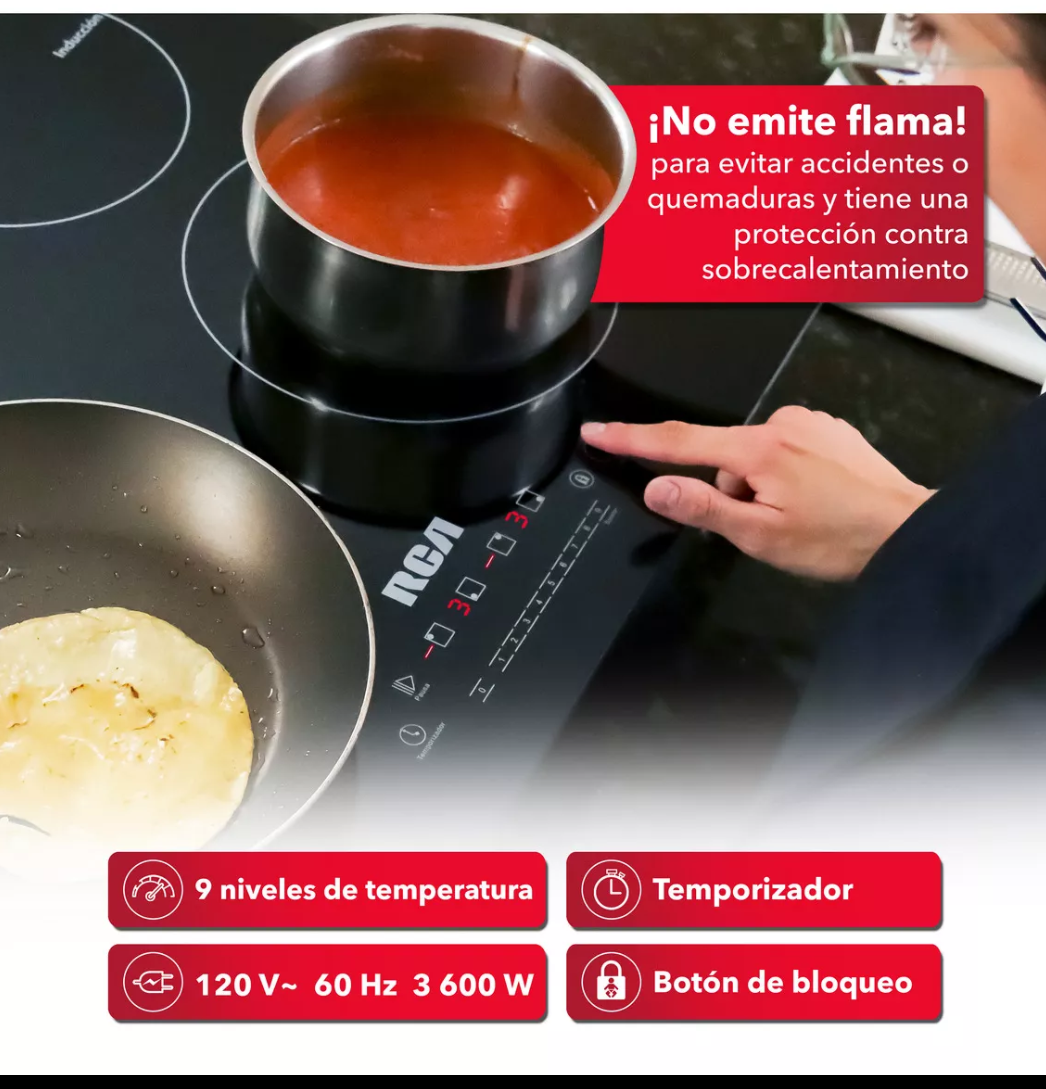 Parrilla de inducción 4 quemadores vidrio templado