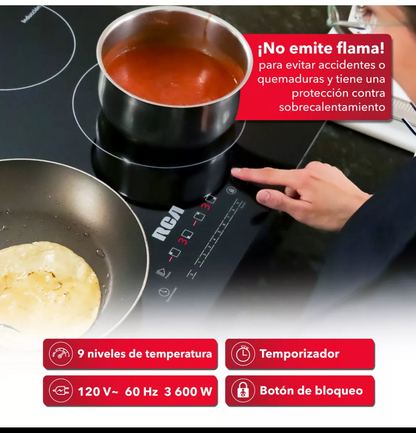 Parrilla de inducción 4 quemadores vidrio templado