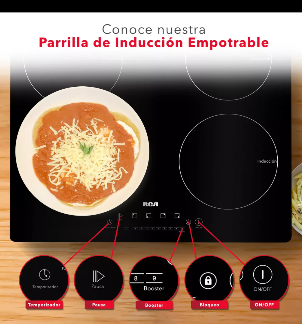 Parrilla de inducción 4 quemadores vidrio templado