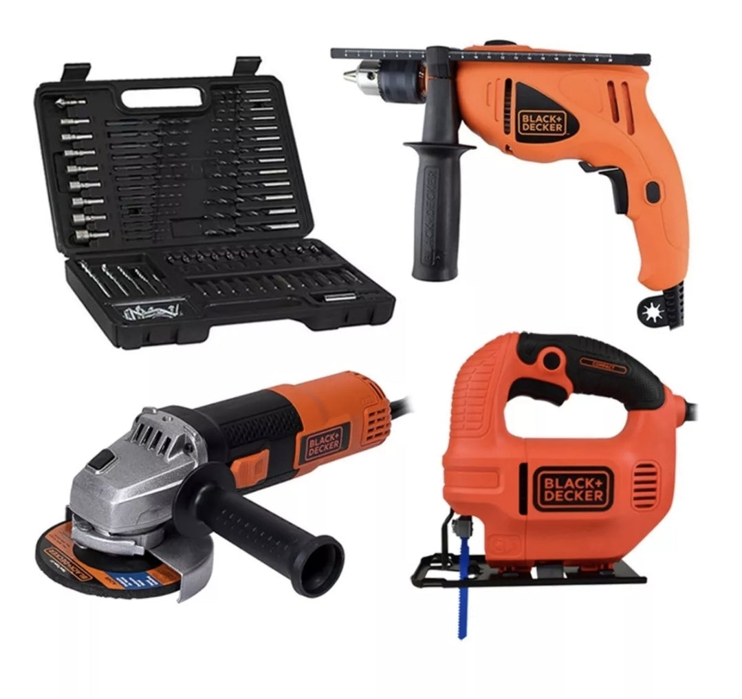 Kit Rotomartillo Y Acc + Esmeriladora + Sierra Caladora B&d