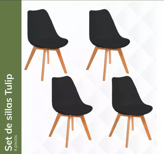 Set 4 sillas de comedor Tulip Minimalistas Acolchadas