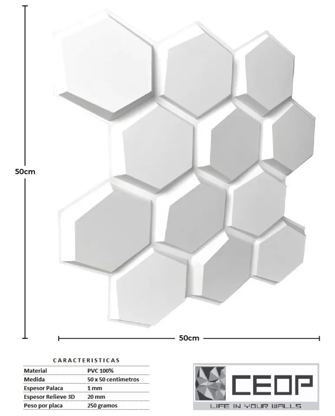 Paneles 3D blanco 20 piezas 50x50cm