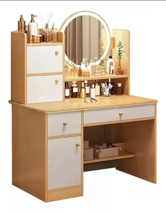 Tocador multifuncional con espejo led y dos cajones