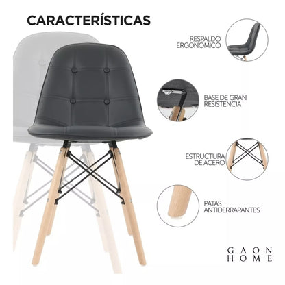 Set De 4 Sillas Estilo Eames De Botones Tapizadas En Vinipiel