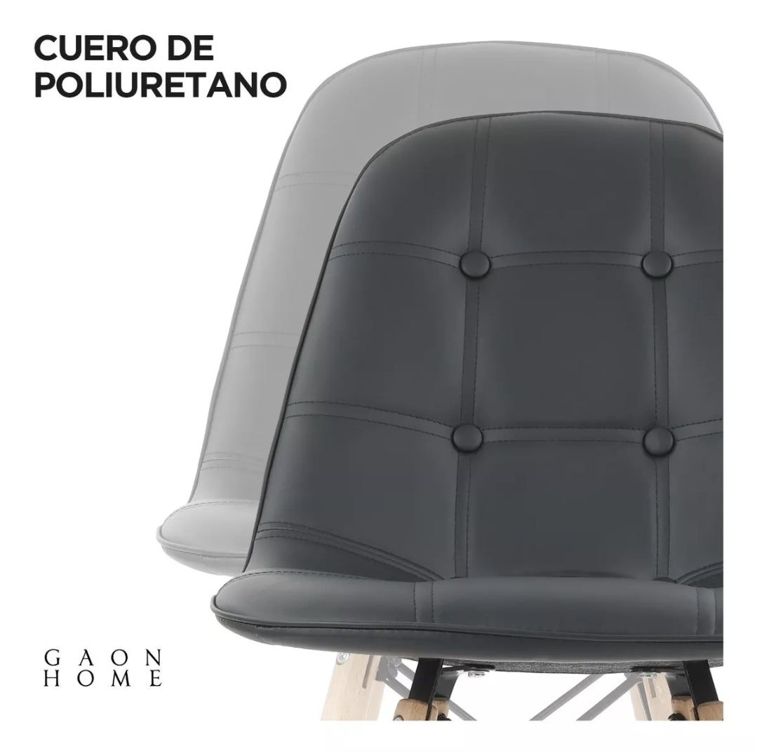 Set De 4 Sillas Estilo Eames De Botones Tapizadas En Vinipiel