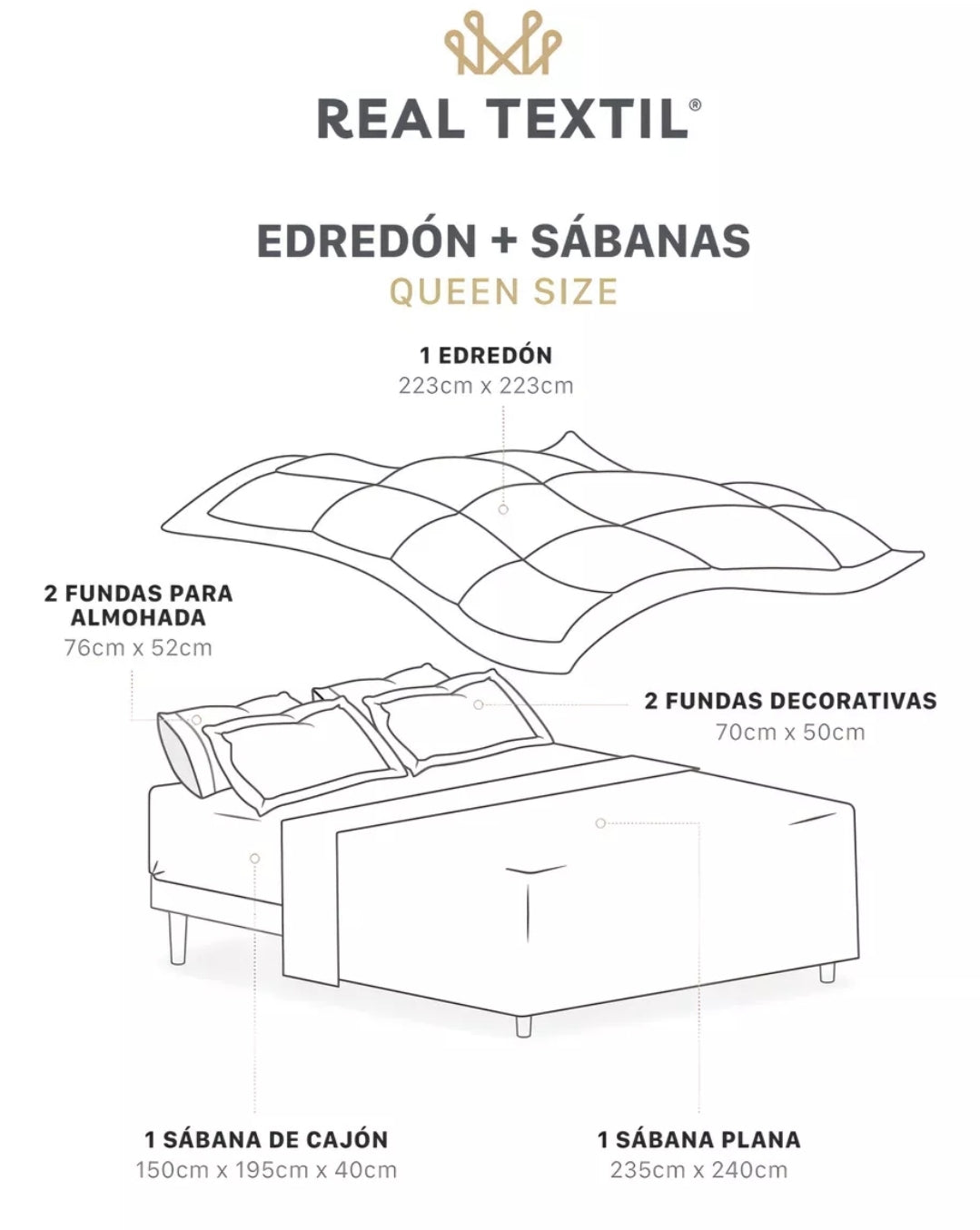 Set 7 Pzas Edredón Queen Size Fundas de almohada Juego de Sabanas