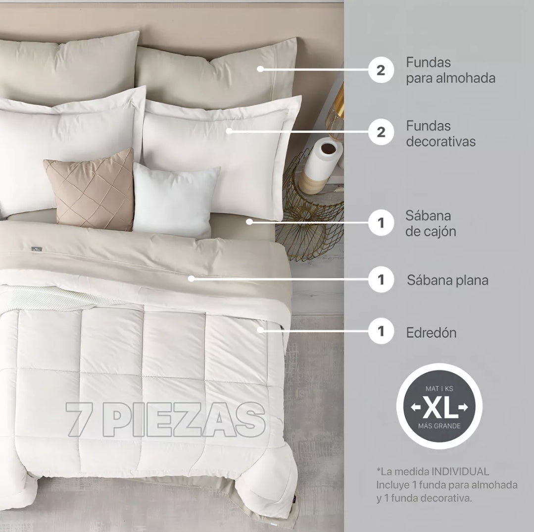 Set 7 Pzas Edredón Queen Size Fundas de almohada Juego de Sabanas