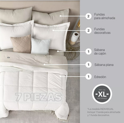 Set 7 Pzas. Edredón King Size con Fundas de almohada y Juego de Sabanas