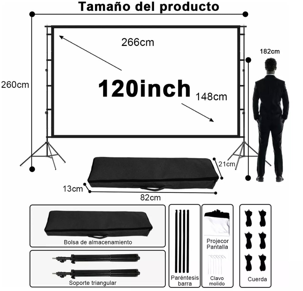 Pantalla De Proyector 120 Pulgadas Con Trípode Telescópico