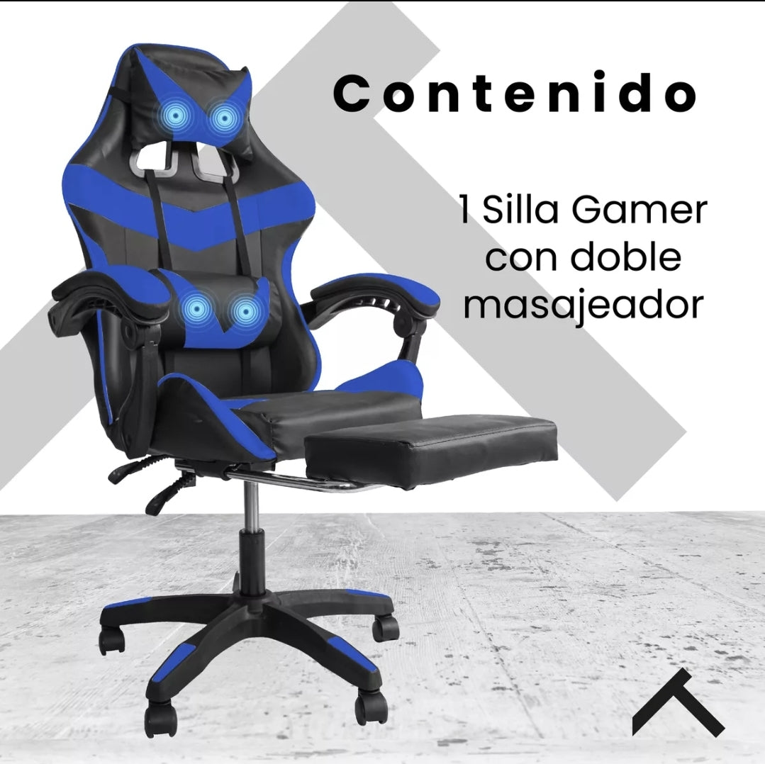 Silla Gamer Reclinable Giratoria Ergonómica Cómoda 2 Masajes