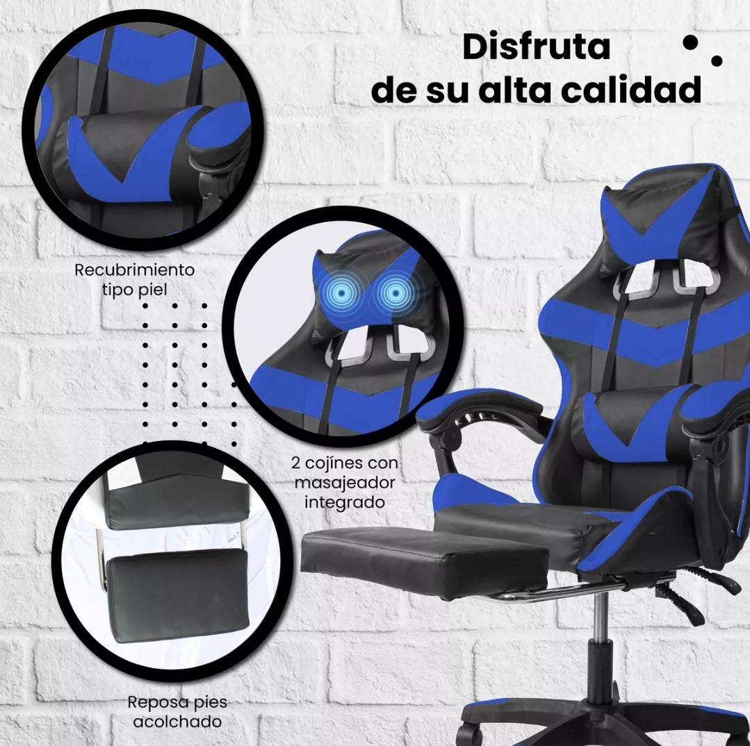Silla Gamer Reclinable Giratoria Ergonómica Cómoda 2 Masajes