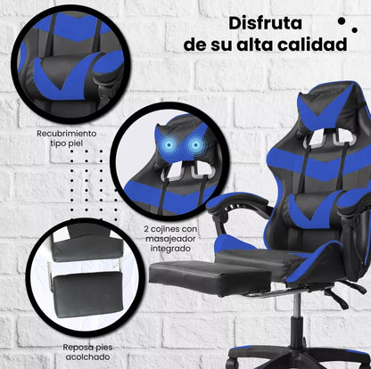 Silla Gamer Reclinable Giratoria Ergonómica Cómoda 2 Masajes