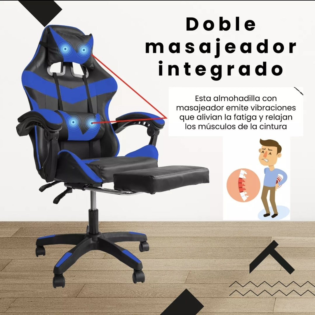 Silla Gamer Reclinable Giratoria Ergonómica Cómoda 2 Masajes