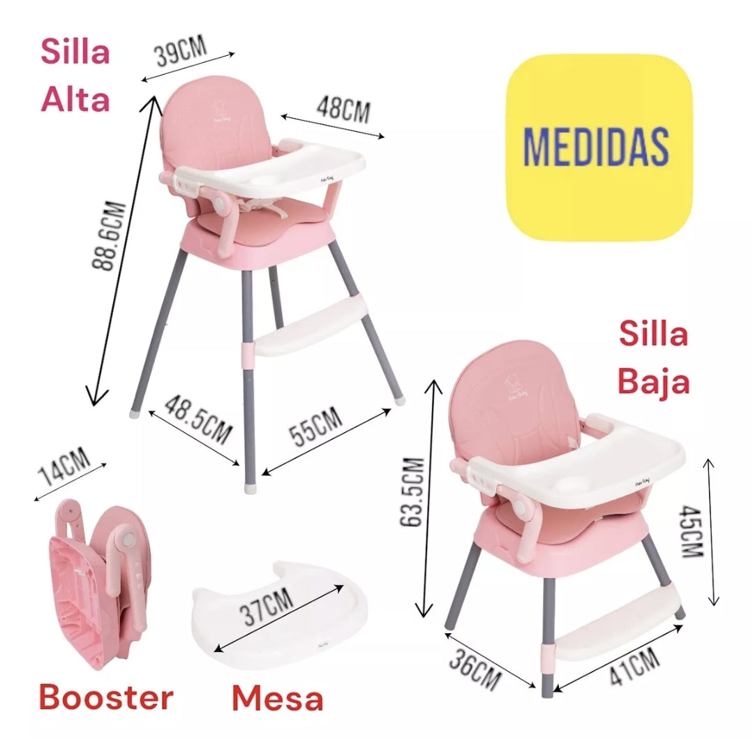 Silla Periquera Para Bebe Alta Plegable Portátil 3 En 1