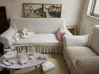 Protector Cubre Sala con Falda Elástico semi impermeable Alta Calidad 3 Pzs