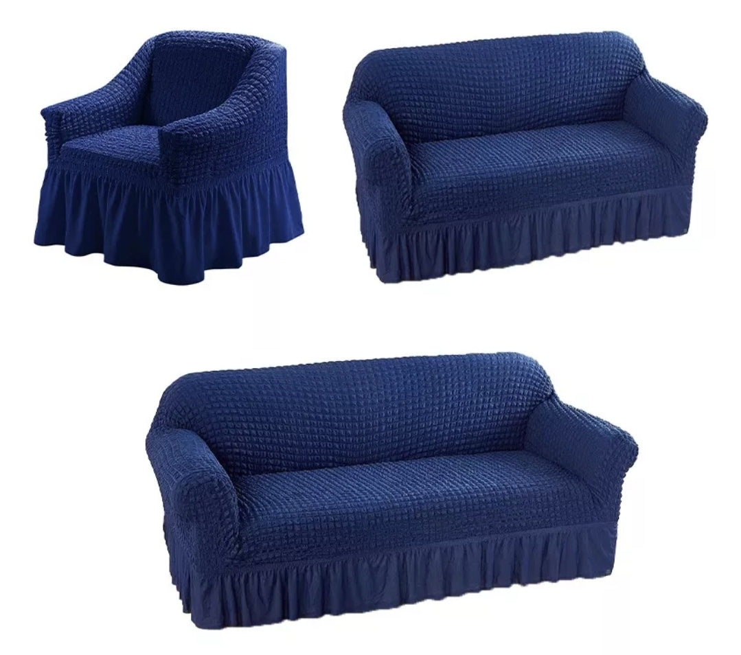 Protector Cubre Sala con Falda Elástico semi impermeable Alta Calidad 3 Pzs