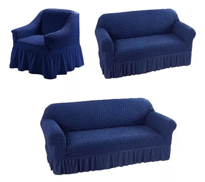 Protector Cubre Sala con Falda Elástico semi impermeable Alta Calidad 3 Pzs