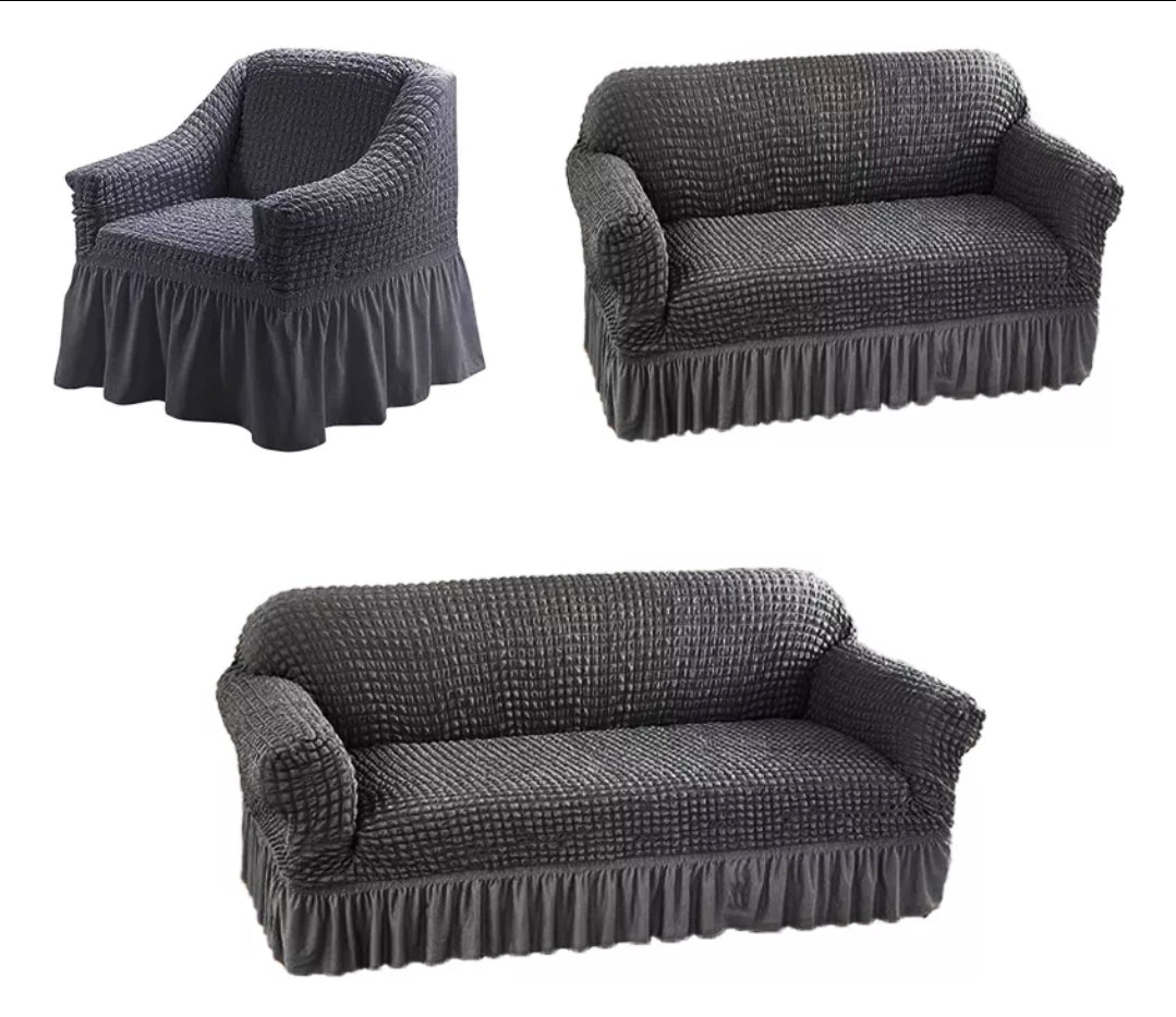 Protector Cubre Sala con Falda Elástico semi impermeable Alta Calidad 3 Pzs