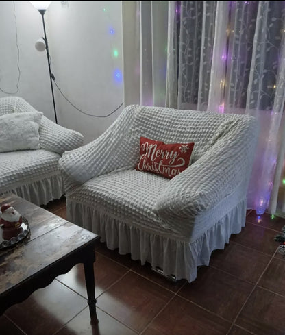 Protector Cubre Sala con Falda Elástico semi impermeable Alta Calidad 3 Pzs